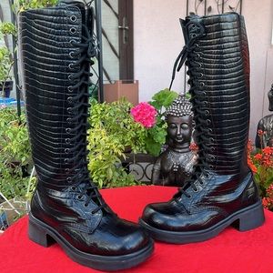 Dr. Martens Black Crocodile-Embossed Combat Boots